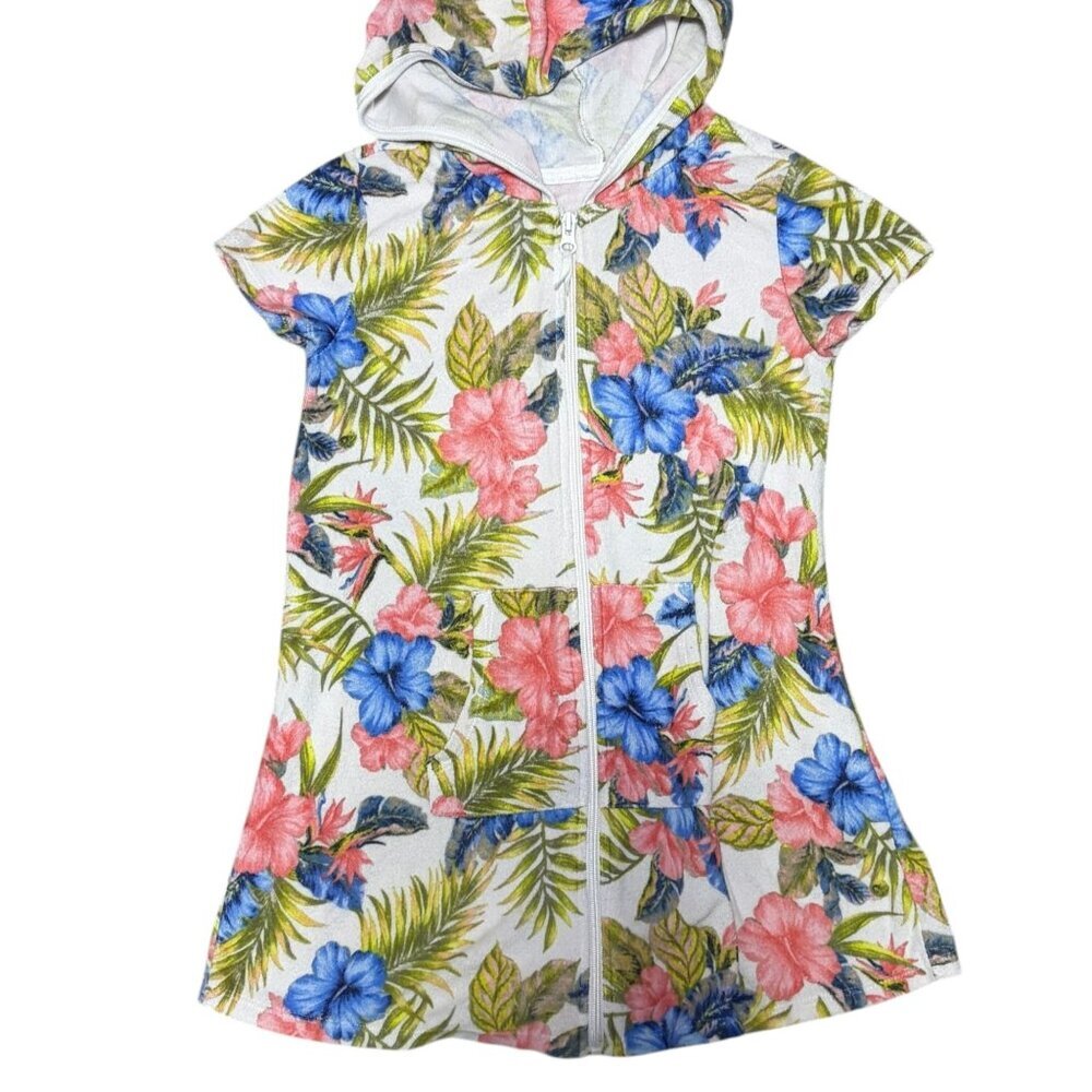 Wonder Nation Zip Up Floral Towel Dress Hawaiian Print Size Medium 7-8